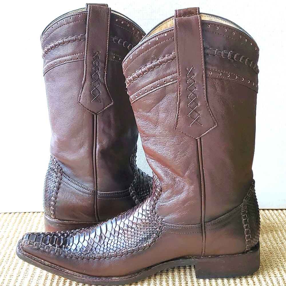 King Exotic Handcrafted Phyton Brown Leather Boots Western Southwest Sz …